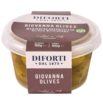 GIOVANNA GREEN PITTED OLIVES 180G