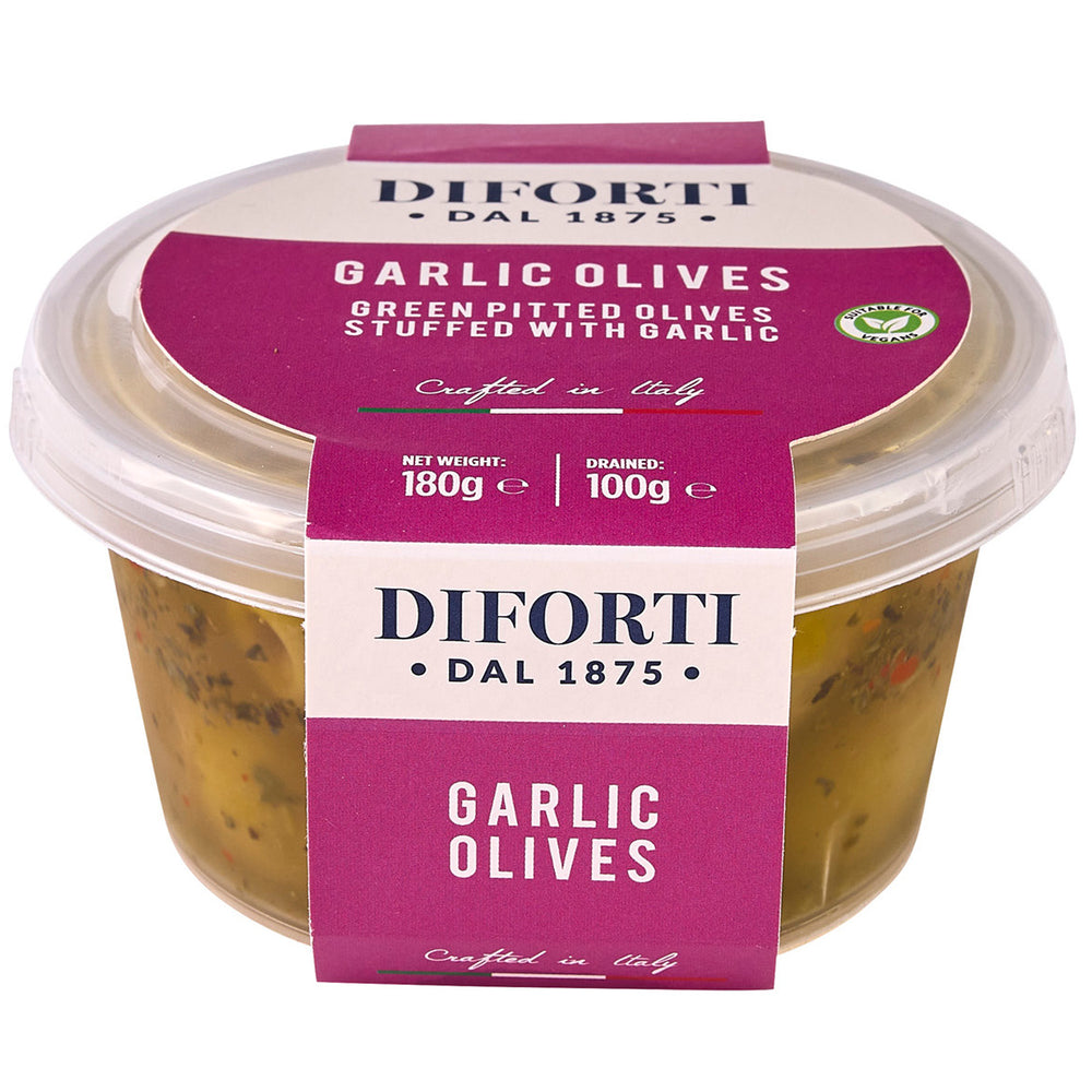 GREEN OLIVES STUFFED WITH GARLIC 180G