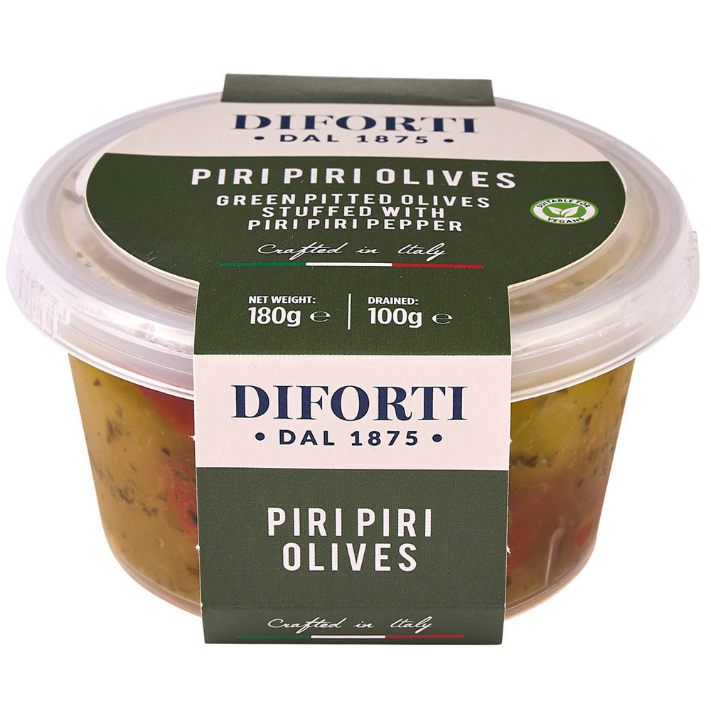 GREEN OLIVES STUFFED WITH PIRI PIRI 180G