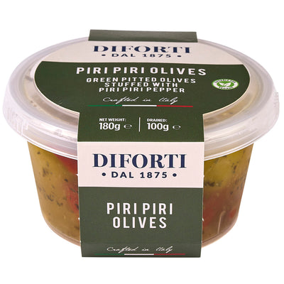 GREEN OLIVES STUFFED WITH PIRI PIRI 180G