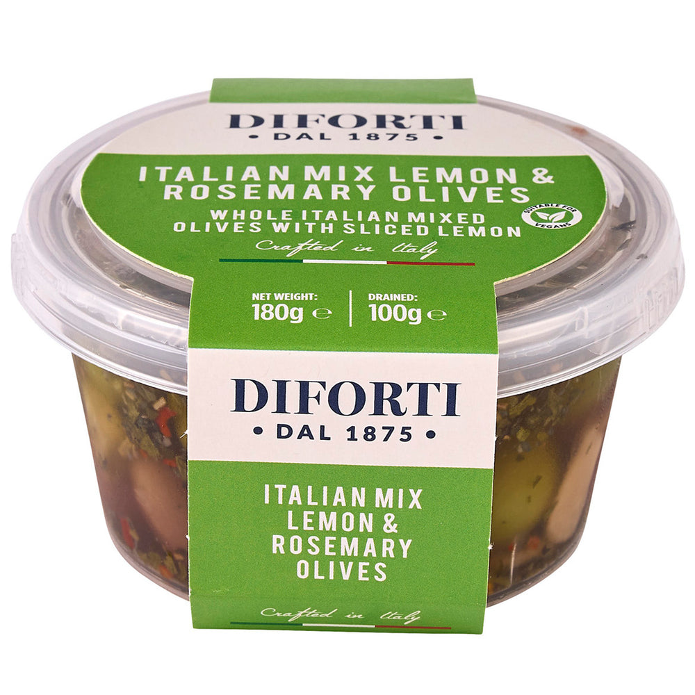 WHOLE MIXED OLIVES WITH LEMON & ROSEMARY 180G