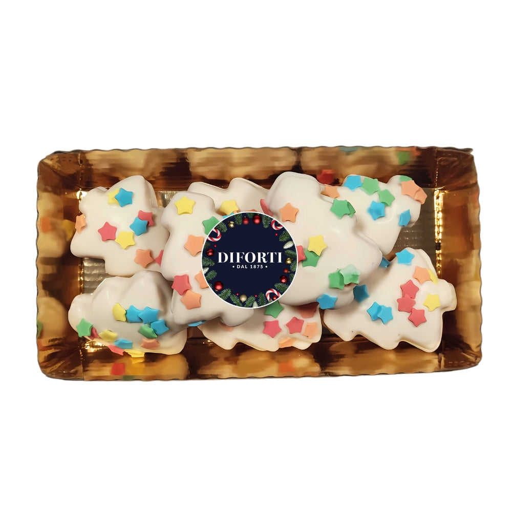 CHRISTMAS TREES COATED IN WHITE CHOCOLATE 200G