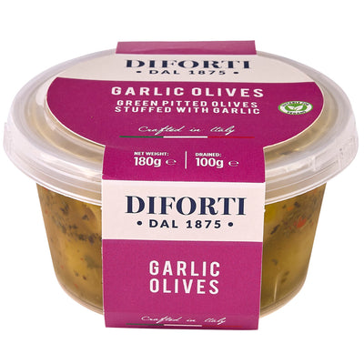 GREEN OLIVES STUFFED WITH GARLIC 180G