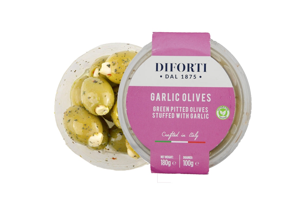 GREEN OLIVES STUFFED WITH GARLIC 180G